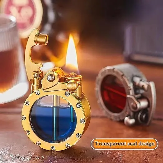 Vintage Trench Lighter - Transparent Kerosene Lighter, Creativity & Personality Steampunk Lighter Cool Lighters, Durable Antique Unique Lighter for Men (Gold)