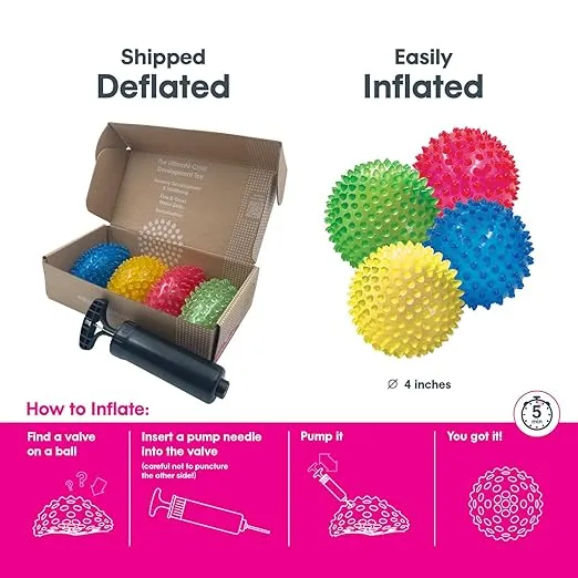 Edushape The Original Sensory Ball for Baby - 4" Deflated with Pump See-Through Primary Color Baby Ball That Helps Enhance Gross Motor Skills for Kids Aged 6 Months & Up, Stocking Stuffer Toddler Ball