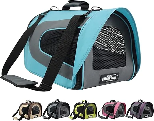 EliteField Deluxe Soft Pet Carrier (3 Year Warranty, Airline Approved), Multiple Sizes and Colors Available (18" L x 10" W x 11" H, Sky Blue+Gray)