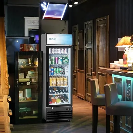 COTLIN Commercial Merchandiser Refrigerator with LED Lighting Single Dual-Layer Glass Door, 9.0 Cu Ft Upright Display Beverage Cooler with Extra Shelves Drink Holders, ETL NSF Approved