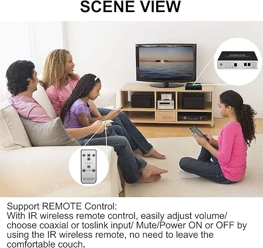 Dingsun Digital to Analog Audio Converter Optical to Analog Converter with IR Remote, DAC Converter Support 192KHz/24bit Compatible with DVD, PS, Plasma, Blu-ray, Home Cinema Systems etc. (Silver)