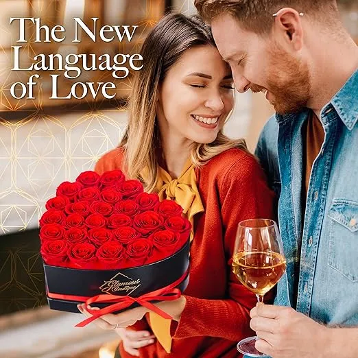 27 Preserved Roses in a Heart Box - Flowers Forever Valentine's Day, Roses Forever for Women, Roses Forever in a Box for Delivery, Birthday Gifts for Her, Red