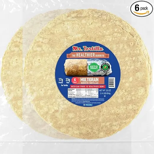 Mr. Tortilla Low Carb Tortilla - Keto Tortillas with Avocado Oil - 12"-13" Healthier Burrito Wrap - High Protein - Low Calorie Keto Wraps - Low Carb Tortillas - (Multigrain Keto, 12 Wraps)