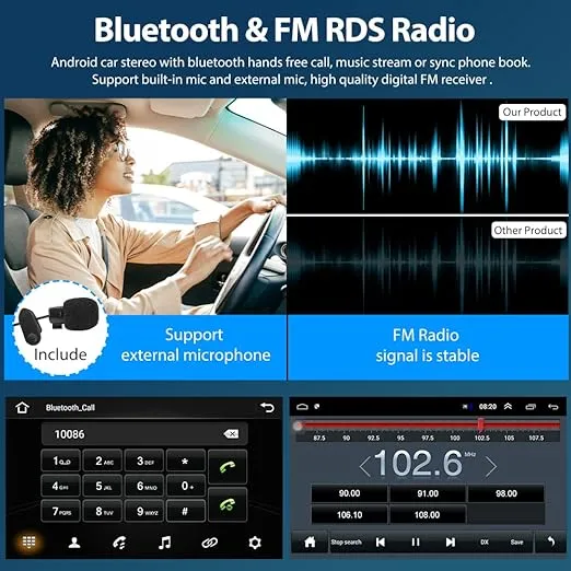 Hikity 2+32GB 10.1 Android 13 Car Stereo with Wireless Carplay Double Din Car Radio 10.1 Inch Touchscreen Indash Stereo with GPS Bluetooth FM WiFi Mirror Link SWC Backup Camera + Microphone